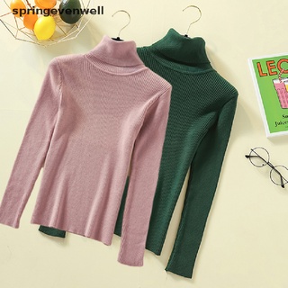 [springevenwell] suéter de punto para mujer, manga larga, cuello alto, jersey delgado, punto superior caliente