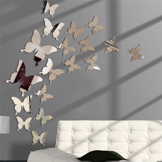 12 Unids/Lote 3D Mariposa Espejo Pegatina De Pared Arte Extraíble Boda Decoración De Los Niños La Habitación Cristal