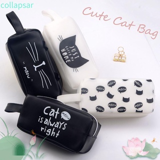 plegable nueva bolsa de cuero de la pu portátil de almacenamiento gato bolsa estuche lápiz moda durable suministros escolares gran capacidad caja de maquillaje