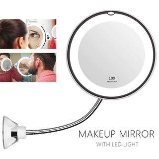 Espejo de maquillaje Flexible de 360 grados con lupa de 10 x espejos de afeitar con LED