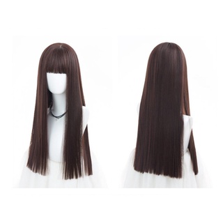 Peluca de mujer de pelo largo Natural negro largo recto aire flequillo completo superior peluca cabeza cubierta (3)