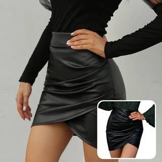 lewhmet.cl falda ligera de las mujeres asimétricas dobladillo de cintura alta falda acanalada cierre de cremallera streetwear