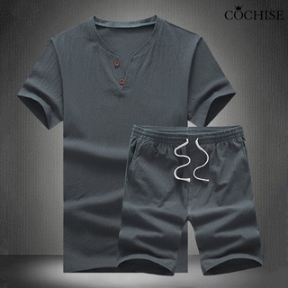 cochisesolid color casual traje de dos botones de dos piezas de manga corta t-shirt cordón pantalones cortos conjunto streetwear (5)