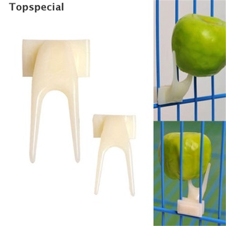[topspecial] 2pcs pájaros loros tenedor de frutas mascotas suministros plástico soporte de alimentos alimentación en jaula.