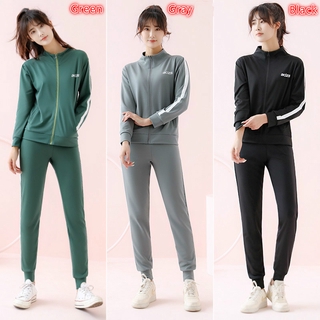 Maijed 2 piezas conjunto de mujeres Casual estilo camiseta de manga larga y Slim Fit pantalones rectos deporte Setwear