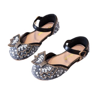 Aa-Baby Girls Rhinestone sandalias, zapatos de princesa con arco con gancho y bucle (negro, Beige, rosa) (1)