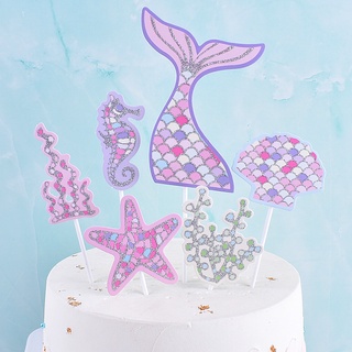 6 unids/set de decoración de tartas con purpurina de cumpleaños, fiesta de sirena, cupcakes, género, revelar púas de tartas, Baby Shower, suministros de fiesta