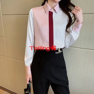 Real shot ◆ spot goods ◆ good quality ◆ 2021 autumn new color matching simple office lady style long sleeve chiffon shir