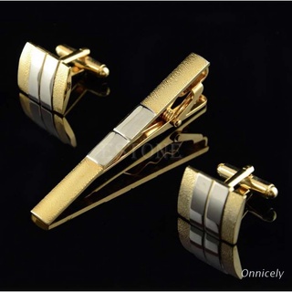 ONN moda hombres corbata corbata broche Clip gemelos conjuntos de oro Simple fiesta regalo nuevo