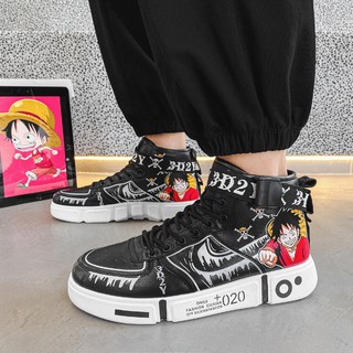 Nuevo par de Tops altos zapatillas de deporte Anime una pieza Monkey·D·Luffy Durable cómodo transpirable zapatos deportivos