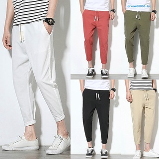 Pantalones largos drem casuales de color sólido con cordón y bolsillos para hombre