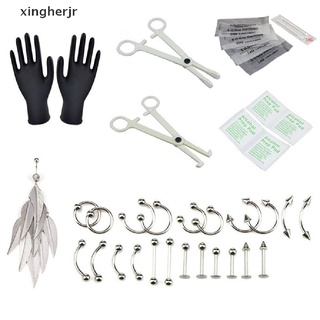 xjcl 33 piezas/juego de piercings para el cuerpo/herramienta de joyería/herramienta para el vientre/lengua/ceja/pezón/labios/kit