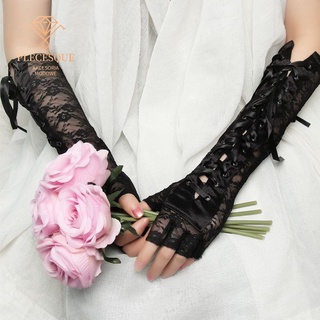 PLECESQUE 1 Pair New Fashion Halloween Gloves Night Club Lace Gloves Punk Gothic Mittens Women Party Cosplay Long Ritual Dance Fingerless Silk Ribbon
