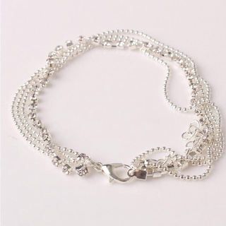 [JSX] pulsera de bola de cristal de plata de múltiples capas, tobillera, cadena de pie, joyería para mujer (1)