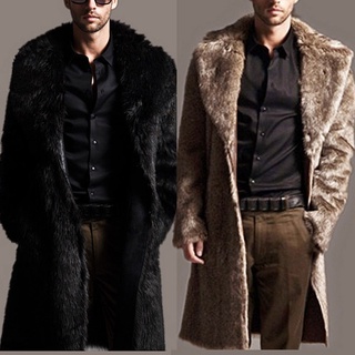【UFAS】Mens Warm Thickening Long Coat Jacket Faux-Fur Outwear Cardigan