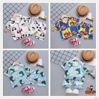 ruiaike bebé niños niñas lindo impresión ropa de dormir pijamas conjunto de niños de manga corta blusa Tops + pantalones cortos de seda satén pijama