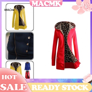 <MACmk> Abrigo de mujer con bolsillos grandes estampado leopardo forro con capucha abrigo amigable con la piel prendas de abrigo