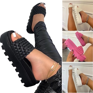 moda plataforma plataforma de aseo pantuflas de moda para mujer pantuflas trenzadas de cuero pu verano al aire libre para niña