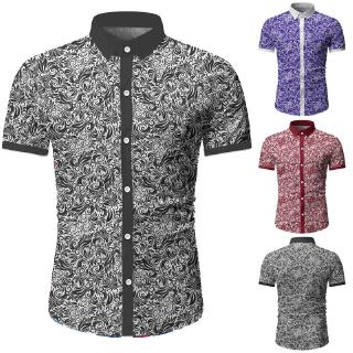 Camisa Casual con botón de manga corta cómoda con estampado Floral de verano para hombre