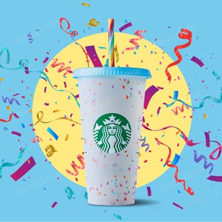 Vaso de plástico reutilizable con tapa y taza de paja, 24 fl oz, juego de 1 o 5 regalos de fiesta Starbucks MOON