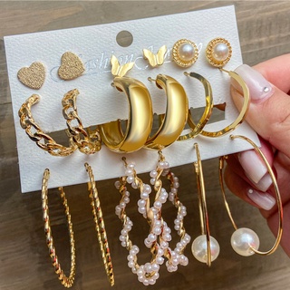 aretes/pendientes de aro de perlas de oro vintage a la moda para mujer dulce mariposa corazón colgante conjunto de joyería de fiesta regalos