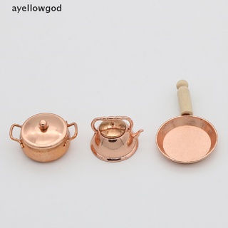 [ayellowgod] 1:12 casa de muñecas miniatura bronce sartén tetera kit de cocina [ayellowgod] (4)