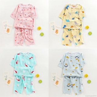 verano de los niños de algodón de seda pijamas traje de las niñas de manga larga sección delgada servicio a domicilio niños ropa con aire acondicionado