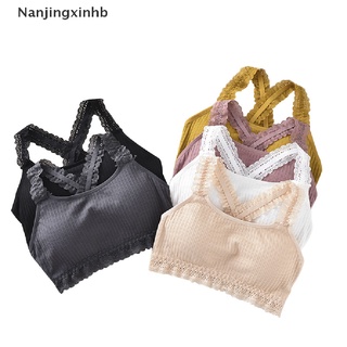 [nanjingxinhb] sexy encaje sujetador de algodón inalámbrico bralette cross push up mujer ropa interior wirefree [caliente]