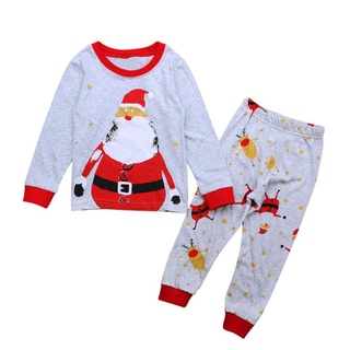 2pcs navidad bebé niñas dibujos animados impresión pijamas conjunto de manga larga tops pantalones