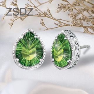 Moda de lujo Popular esmeralda verde circón femenino anillo de diamantes de plata de ley s925 diamante anillo de compromiso de piedras preciosas en forma de corazón pendientes de cristal collar joyería conjunto