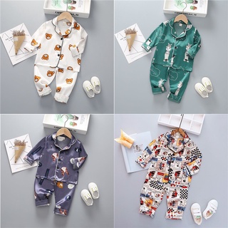 [Ropa de dormir para niños]niños niñas pijamas de manga larga trajes delgados ropa de hogar bebé lindo de dibujos animados camisón ropa de dormir suelta Casual hielo seda niño conjuntos de ropa (1)