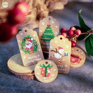 50pcs papel feliz navidad etiquetas Santa muñeco de nieve alce DIY colgar etiquetas con cuerda