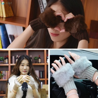 moda invierno mujeres guantes de felpa de piel sintética tejer lana mantener caliente manopla corta sin dedos señora niña medio dedo guante