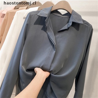 haostontomj: blusa de gasa de manga larga para mujer, talla grande, blusa de oficina [cl] (1)
