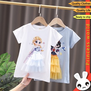 Niña camisas 3D Frozen Elsa camiseta princesa sofía Disney niños niñas manga corta camisas falda Top algodón niña moda ropa niña ropa (1)