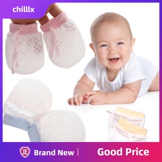 Chilllx 1 par de guantes transpirables para recién nacidos de algodón + pantalla de seda de hielo para bebé antiarañazos guantes ajustables para 0-18 meses