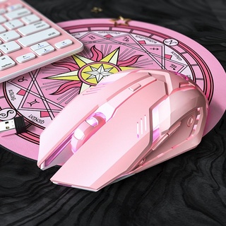 Mouse de juego mecánico inalámbrico recargable y silencioso rosa chica linda S6