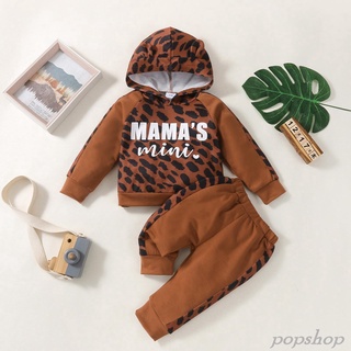 Pop 2Pcs Unisex Baby chándal, leopardo impresión manga larga jersey camisa + pantalones casuales para niños pequeños, niñas, 3-24 meses