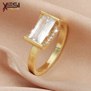 XESI Anillo de circonita de cobre de metal coreano femenino, anillo geométrico cuadrado de diamantes de personalidad de moda, boda, joyería de fiesta