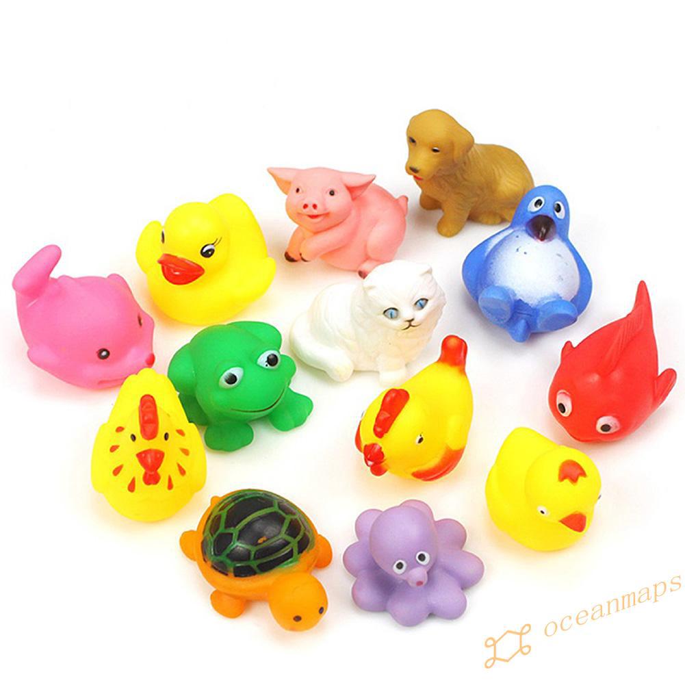 OC*13 piezas de goma flotador Sqeeze sonido bebé lavado baño juego animales juguetes (6)