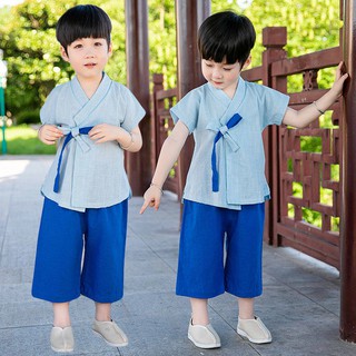Saman Kindergarten verano 2021 estilo chino año nuevo manga corta siete pantalones Hanfu bebé Tang traje Kindergarten estilo chino dos conjuntos