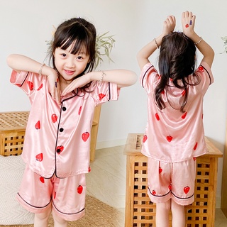 verano niños ropa de dormir conjunto niñas algodón fresa impresión pijamas ropa de hogar
