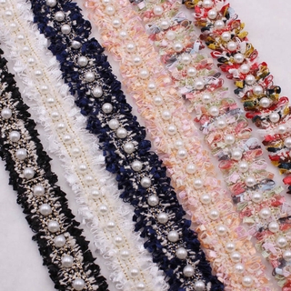 SUHE 1 yarda de tela de nailon de oro perla con cuentas de encaje recorte vestido de disfraz DIY artesanía bordado hecho a mano suministros de costura Vintage cinta (9)