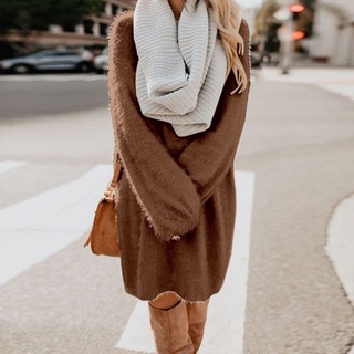 huanan otoño invierno cálido color sólido cuello redondo manga larga suéter de las mujeres mini vestido (7)