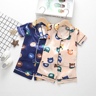 Ruiaike bebé niños niñas niños de dibujos animados ropa de dormir conjunto de manga corta botón blusa Tops + pantalones pijamas