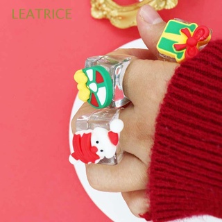 LEATRICE Gifts Resin Rings Romantic Party Jewelry Christmas Finger Rings Christmas Gift For Family Leaves Transparent Star Cartoon Santa Claus Acrylic Rings