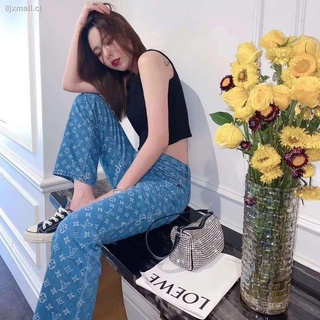 □LV 20 new full-print blue high-waisted jeans European and American style street hip-hop loose straight wide-leg pants denim trousers (2)