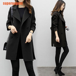 [gust]mujer invierno lana abrigo largo Casual sólido Slim chaquetas cálidas abrigo Outw (5)