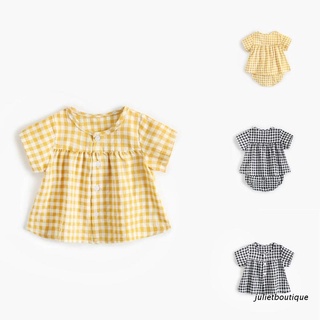 jul: camisa a cuadros para bebé, manga corta, tops y calzoncillos, traje de dos piezas