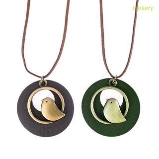 Mosury Handmade Wood with Bird Pendant Vintage Long Necklace Long Sweater Chain Women